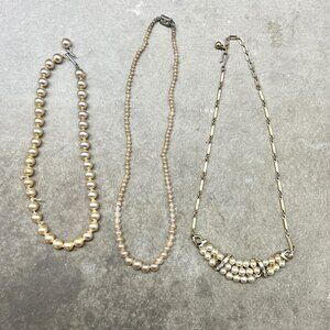 Mixed Lot of 3 Vintage Faux Pearl Necklaces in Various Colors & Conditions